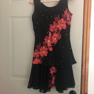Floral Black and Red Midi Dress
